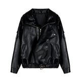 Vintage Brown Pu Leather Coat In Autumn 2025 Loose Zipper Collar Locomotive Jacket Jacket Top Woman