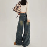 High-Waisted Broad-Legged Jeans Women's Spring And Autumn New Retro Nostalgia Hanging Thin Loose Straight Tug Trousers