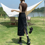 High-Waisted Open-Forked Cowboy Half-Dress Woman 2025 New Summer Small A-Word Half Skirt Retro Ass Long Skirt