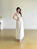 French White Sleeveless Slanted Shoulder Dress Women's Summer Design Long Dress Holiday Dress