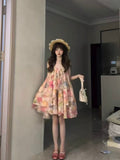 Pink Broken Flowers Hanging Neck Dress Women's Early Summer 2026 New Look Seaside Holiday Show Back Skirt