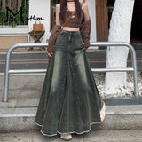Vintage Cowboy Half-Dress Woman Autumn New High-Rise Thin Long A-Word Bag Hip Fishtail Big Swing Skirt
