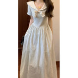 College Style Navy Striped Short-Sleeved Dress Women's Summer 2026 New High-End Feel Waist Temperament Dress