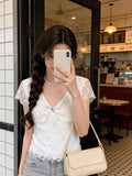 Purely Want Bm Style White Lace V-Neck Short-Sleeved T-Shirt Girl Spring And Summer 2026 New Hot Girl Repair With A Short Top