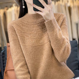 Wool Blended 2026 Autumn And Winter New Women's First-Line Ready-To-Wear Half-High-Necked Scribble Warm Knitted Bottom Sweater