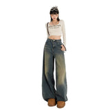 High-Waisted Broad-Legged Jeans Women's Spring And Autumn New Retro Nostalgia Hanging Thin Loose Straight Tug Trousers