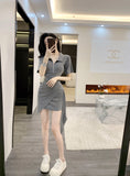 Sweet Babes Wind Polo Collar Dress Women's Summer 2025 New Irregular Design Short Dress Korean Style