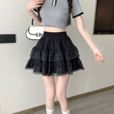 Lace Cake A-Word Skirt Summer 2026 New Ballet Style High-Waist White Mesh Thorny Skirt Girl Trendy