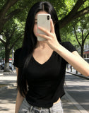 Short-Sleeved T-Shirt Girls Summer 2026 New Pure-Want Hot Babes In The U-Shaped Pendant V-Neck Girl Short Niche Top