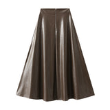 High-Rise Umbrella Skirt New PU Leather Skirt Women Autumn And Winter Slim Leisure A-Shaped Skirt Big Skirt 9827
