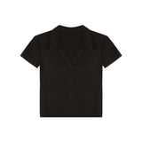 Spice Girls Slime V-Neck Short-Sleeved T-Shirt For Girls Summer Design Collar Short-Lens Thin Black Bottom Top Tide