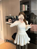 Korean Lace Splicing Bottom Long-Sleeved T-Shirt Women's Autumn And Winter New Slimming Threaded De-Velvet Skirt In Tide