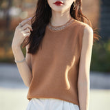 Wool Blended 2026 Autumn And Winter New Women's Round-Collar Hot Diamond Body Short Sleeveless Knitted Vest Vest Shirt