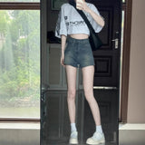 Vintage Blue High-Waisted Denim Shorts Women Summer New High Street Design Hot Pants