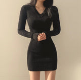 2025 Korean Version Of Sexy Bag Hip Dress Autumn And Winter Bottom Of The New Knitted Dress With Sweater Skirt Short Skirt Core Yarn