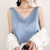 Silk Satin Double-Sedged Women's Vest 2026 Spring And Summer New Self-Repair V-Neck Short Temperament On The Top