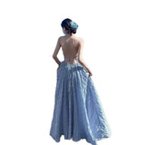 Beautiful Beach Dress Dopamine Blue Slings Bare Back Dress Temperament Swing Dress Swing Dress Flowing Seaside Holiday Wind