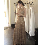 Summer Temperament Slimming Dress Thin Waist A-Shaped Dress Retro Check-In Sleeveless Vest Dress Woman