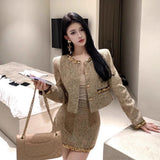 French Small Fragrant Two Sets Of Coarse Flowers, The Sleeve Short Jacket 2025 Autumn And Winter Wear A Bag Of Hips And Skirts