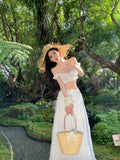 Thailand Seaside Photo Holiday Set Female Super Fairy Pure White Bubble Sleeves Blouse Skirt Half-Dress Two-Piece