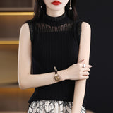 Fine-Woven Wool 2026 Spring And Summer Women's New Short Repair Body Half-High Collar Wood Ear Lace With Knitted Sleeveless Vest