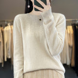Line Ready-To-Wear 100% Pure Wool 2026 Autumn And Winter New Women's Round Collar Short Hollow Loose Knitted Bottom Sweater