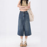 Vintage Broad-Legged Seven-Point Jeans Women's Autumn Thin 2025 New High-Waisted Slack Air Straight Trousers
