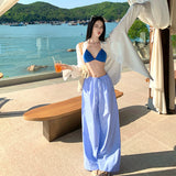 Maldives Holiday Casual Wear Blue Bikini White Sunscreen Shirt Women Summer Seaside Sexy Three-Piece Set