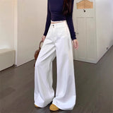 Vintage High-Waist Jeans Loose Tug Trousers Women's Autumn And Winter New Thin Loose Broad Leg Trousers White Trousers