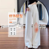 White Plus Velvet Broad-Legged Jeans Women's Autumn And Winter New High-Waist Loose High-End High-Hanging Small Straight-Tight Trousers