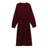 Spring And Autumn 2025 New Sweet Wood Ear Dress Female Students Long Sleeves Korean Version Of Thin Long A Skirt Tide