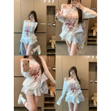 Korean White Print Oblique Shoulder Long-Sleeved T-Shirt Women's Summer Loose Sun Protection Shirt Design Thin Model Top