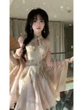 Set Of Women's New Chinese Style 2025 New Splicing Cheongsam Dress To Collect Waist Thin Short Skirt Sunscreen Cardigan