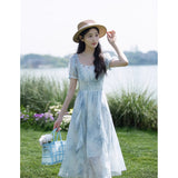 French Sweet Dizzy Stained Flower Dress Female Summer Small High-End Temperament To Waist Fairy Holiday Dress