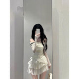 Pure Fragrant Shoulder-To-Shoulder Repair On The Body + Cake Skirt Set Summer Dress Girl's Word Shoulder Hot Girl Pure Lust Wind Two