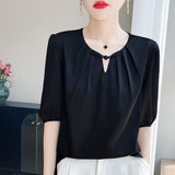 Silk Satin 2026 Spring And Summer Women's New Short Round Lead The National Wind Buckle Half-Sleeve Five-Sleeve Shirt