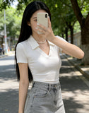 Spice Girls Slime V-Neck Short-Sleeved T-Shirt For Girls Summer Design Collar Short-Lens Thin Black Bottom Top Tide