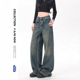 Nostalgic Retro Broad-Legged Jeans Women's Loose High-Waist Spring And Autumn 2025 New Vertical Tug Trousers