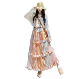 Summer Tourism Wearing Flower Color Splicing Cake Skirt Women 2025 Summer Design Feeling Small Half Skirt Woman Tide