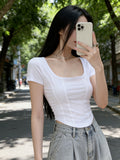 Short-Sleeved Women's Summer 2026 New Thin Slim Short Square Collar Blouse Hot Girl T-Shirt