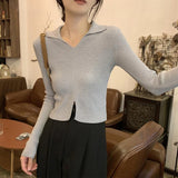 Over-Necked Bottom-Up Shirt Women's Autumn And Winter High-End Feel-Tuned Sweater With Polo Collar Knitted Small Short Top