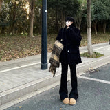 Black Granter Micro-Horn Jeans Women 2025 Autumn And Winter New Small Plus Thick High-Waisted Horseshoe Pants