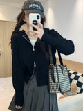Pure Lusty Gray Long-Sleeved Knitted Cardigan Women Autumn 2025 New Double-Headed Zipper Slim Short Top