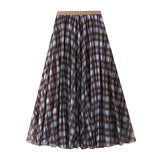 2025 Autumn Curry Lattice Half-Dress Woman Senior Sense A Word High Swing High Waist Thin Crobow Mid-Long Dress 8955
