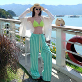 Thai Island Holiday Blue Bikini White Sunscreen Shirt Loose Lazy Wind Seaside Wear Three Sets