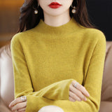 Skin Feeling 100% Wool Line Ready-To-Wear Seamless Autumn And Winter New Short Women Half-Collar Loose Bottom Knitting Sweater