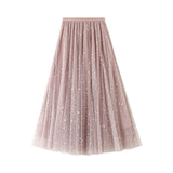 Starry Sky Half Dress Girl Autumn Winter Dress Fairy A Word Ponp Long Skirt Glie Star Mesh Dress 9801