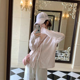 Korean Striped With Thin Tian Silk Sunscreen Knitted Women 2025 Summer New Loose V Collar Top Opener
