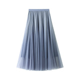 Gradient Color Bright Silk Dress Women's Half-Dress Skirt A-Shaped Skirt High Waist Swing Network Yarn 100-Fold Skirt Skirt Dress 8705