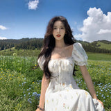 French Tea Break Collar Rags Bubble Sleeve Dress Women's Summer New Seaside Resort Wind Waist Long Skirt